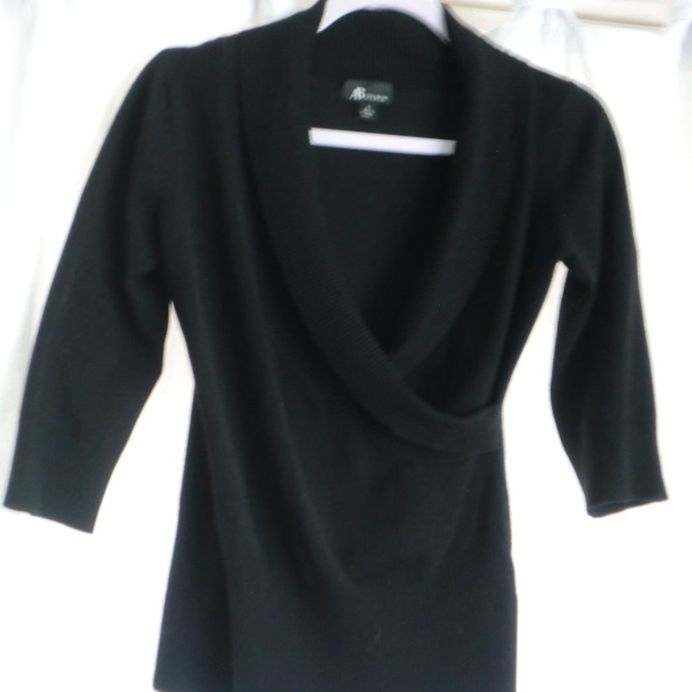 Ab Studio - Black 1/2 Sleeve Crossover Sweater (S)